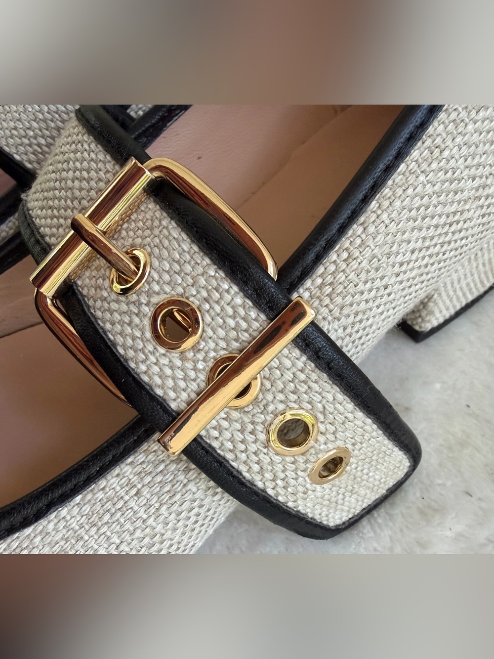 J. Crew Teagan Mary Jane’s Spanish Canvas Gold Buckle Leather Textile 2025 Sz 7 - Picture 5 of 15
